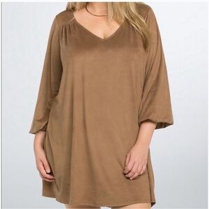 🍁Torrid Tan faux suede V-Neck Mini Dress